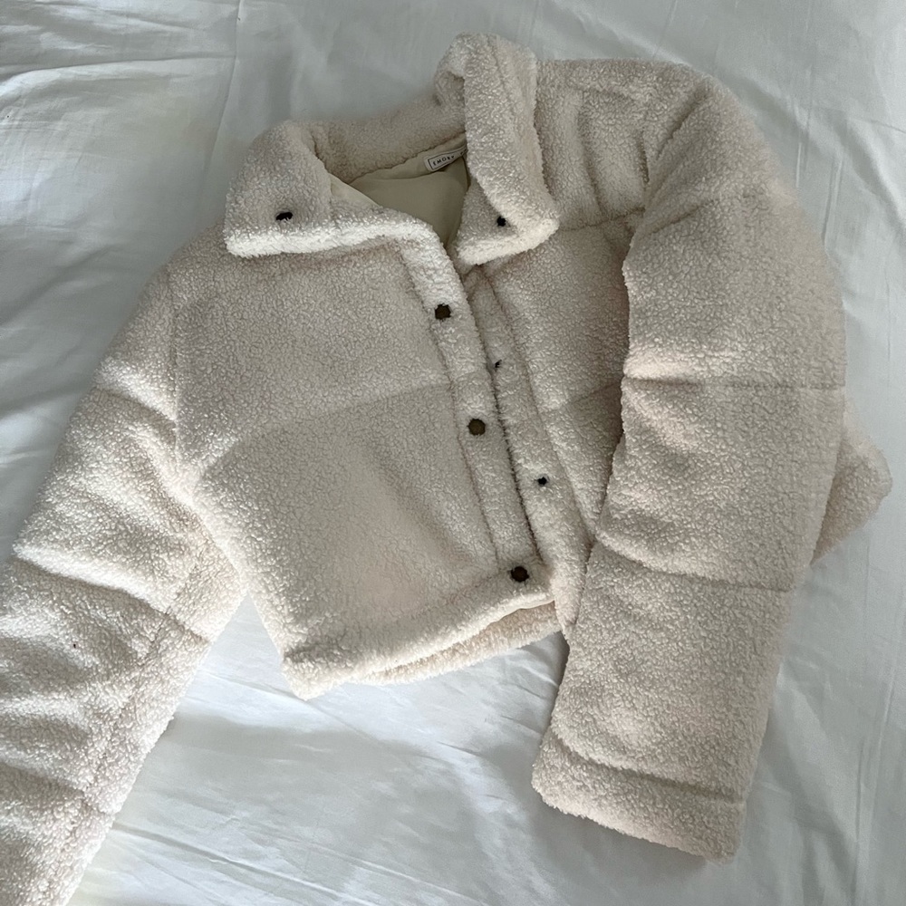 Cream Cropped Puffer Jacket